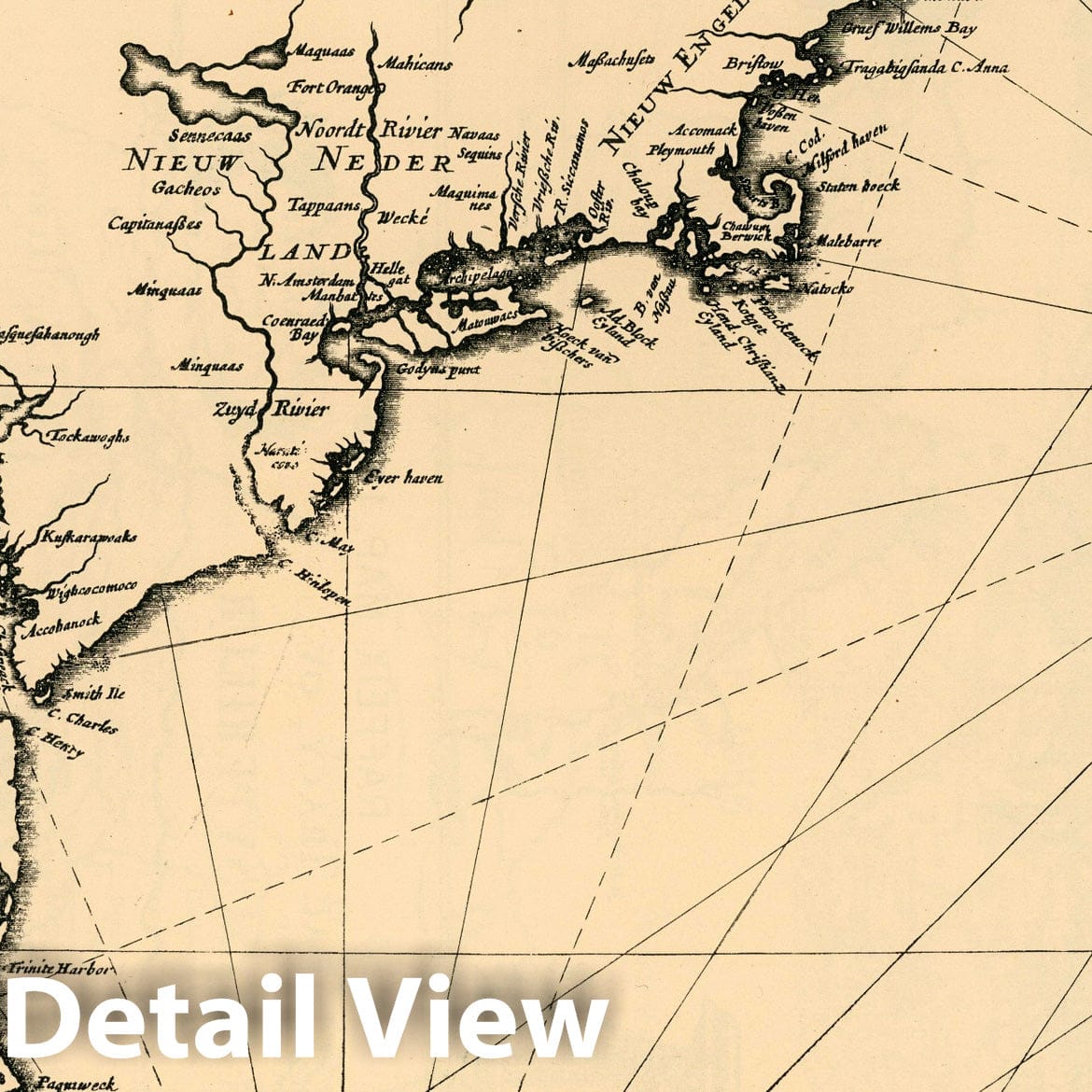 De Laet Map, United States - Plate No. 21, 1630 - Historical Map Print
