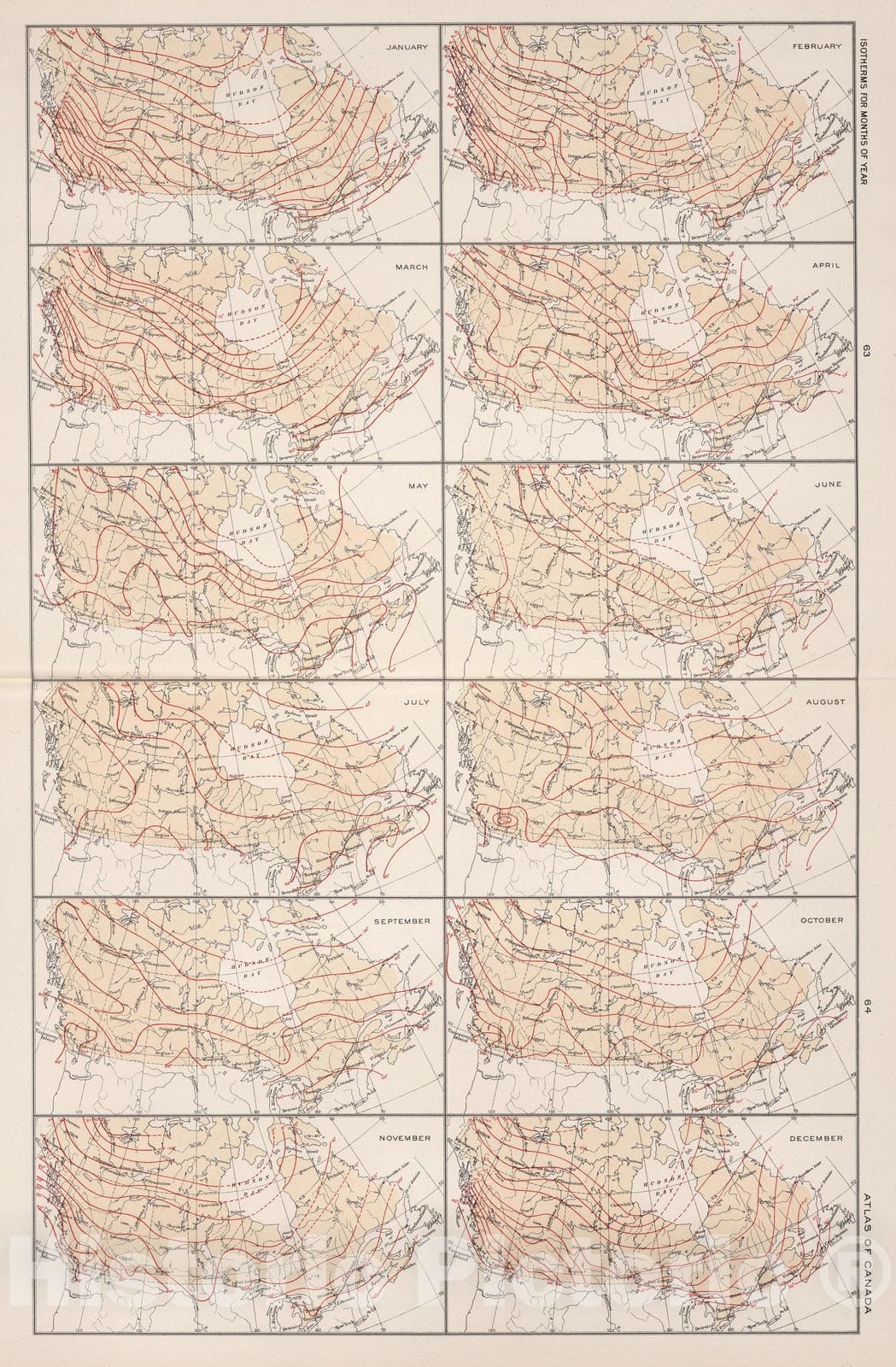Historic Map : Isotherms for months of the year 1915 - Vintage Wall Art