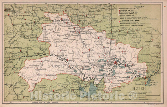 Historic Map : Hupeh. Stanford's Geographical Establishment 1908 - Vintage Wall Art