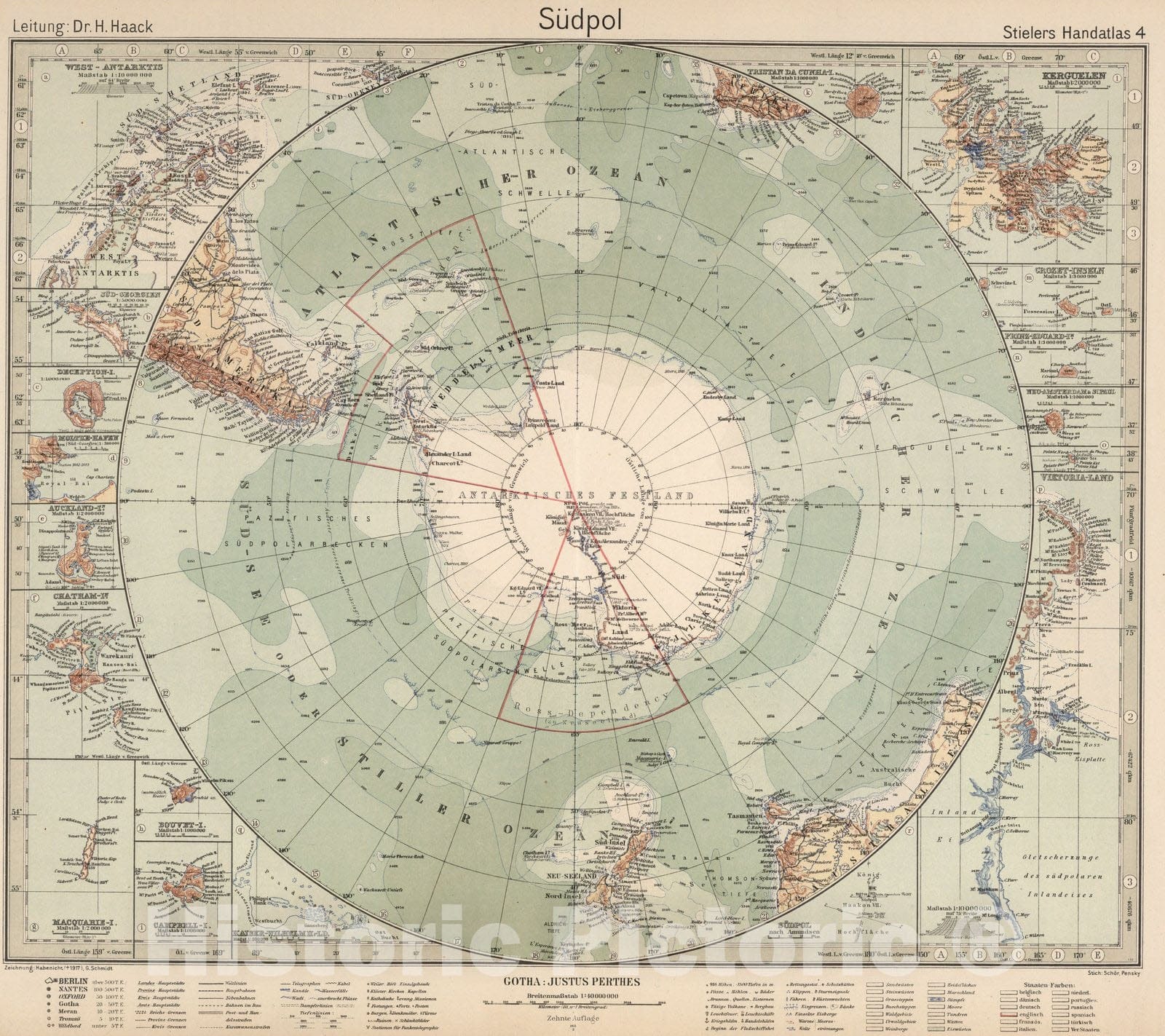 Historic Map : World Atlas Map, 4. Sudpol. Antarctic Pole. 1925 - Vintage Wall Art