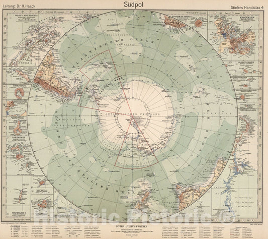 Historic Map : World Atlas Map, 4. Sudpol. Antarctic Pole. 1925 - Vintage Wall Art