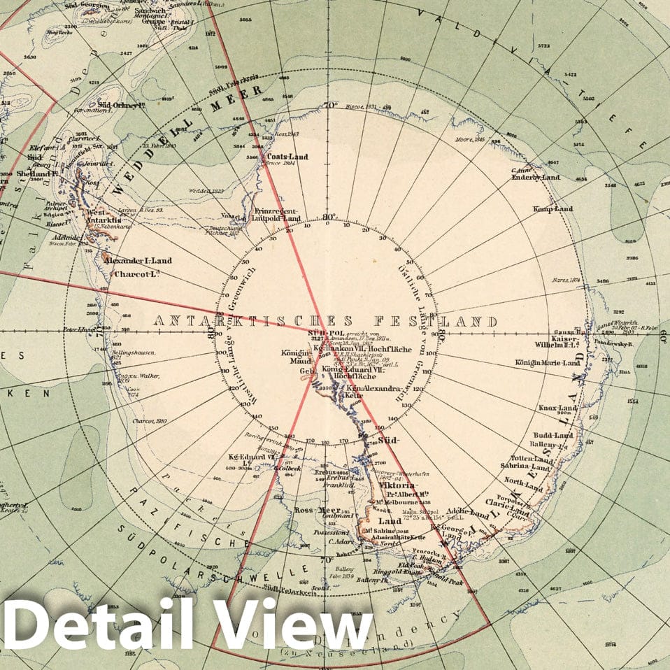 Antarctica, 1925 - Historical Map Print from Stieler's Atlas