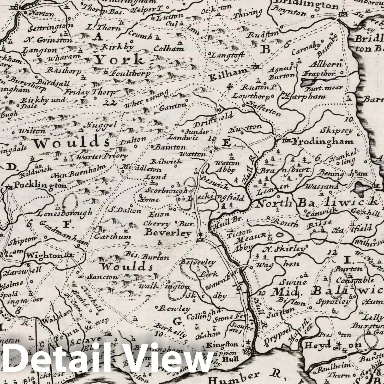 East Riding of Yorkshire, England - Road Map, 1724 - Herman Moll