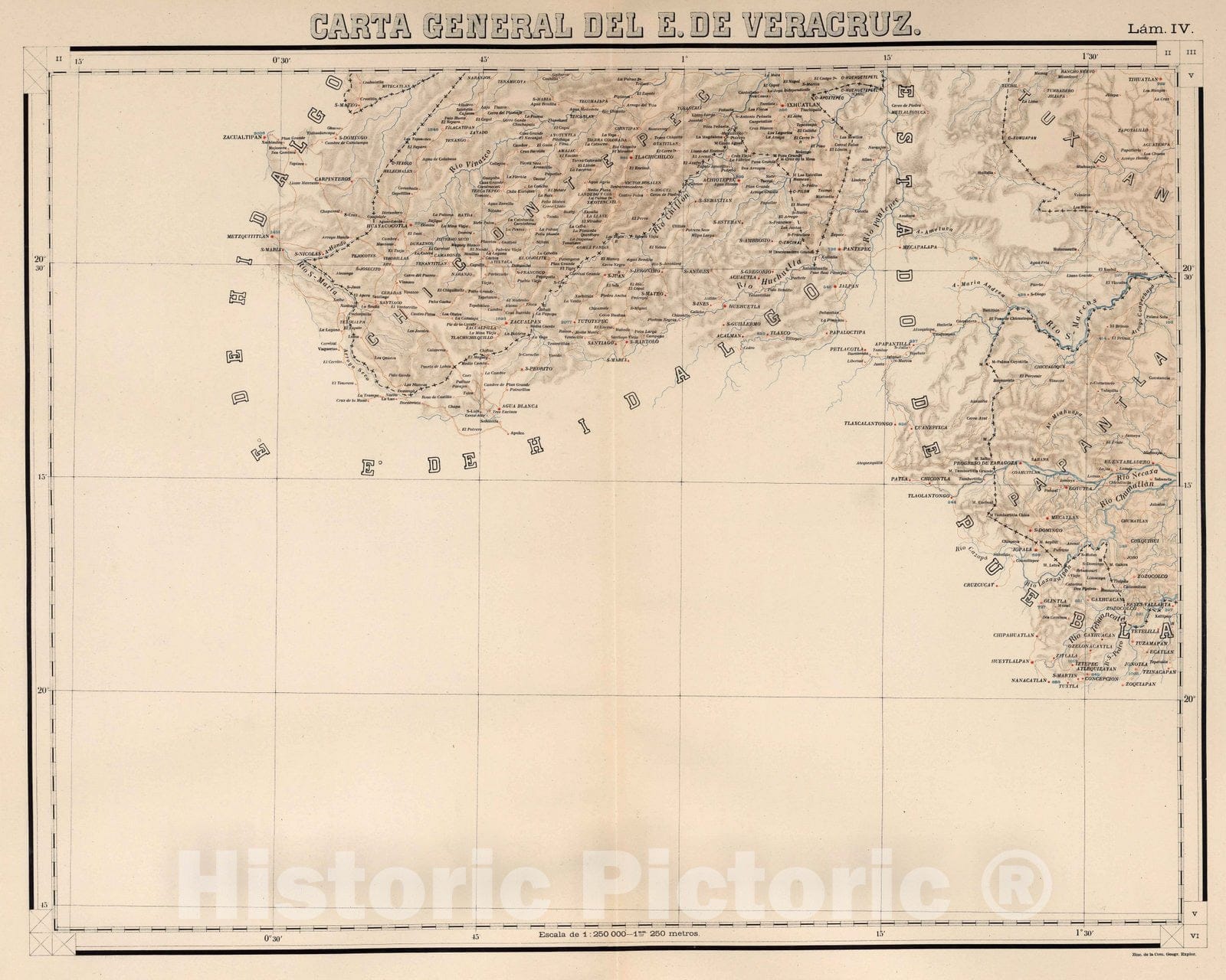Historic Map : Veracruz (Mexico), State Atlas Map, Lam. IV. Carte General de E. de Veracruz. 1905 , Vintage Wall Art