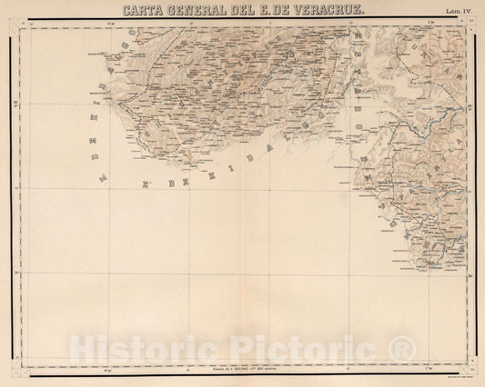 Historic Map : Veracruz (Mexico), State Atlas Map, Lam. IV. Carte General de E. de Veracruz. 1905 , Vintage Wall Art