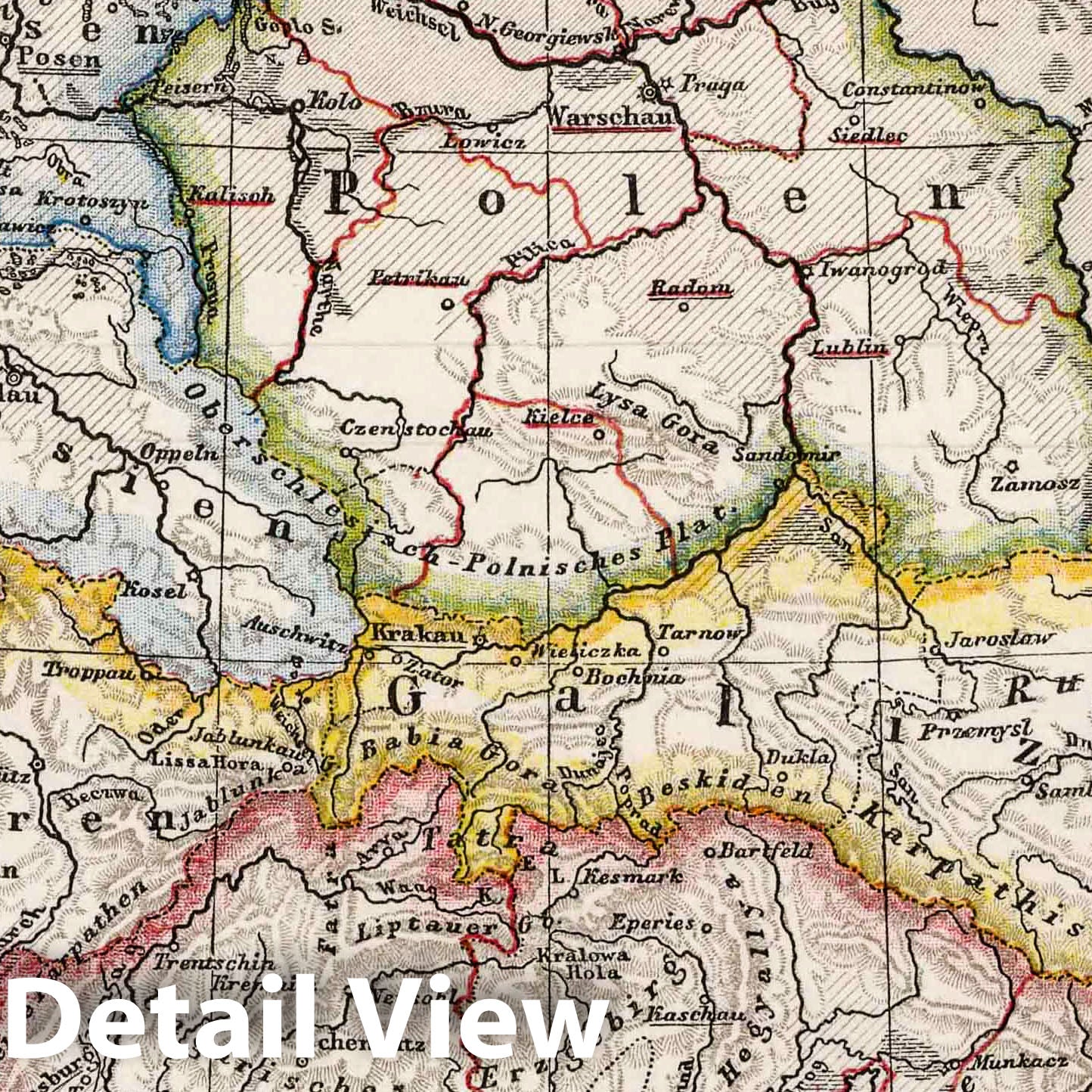 Carpathians, Poland, and Prussia, 1872 - Historical Map Print