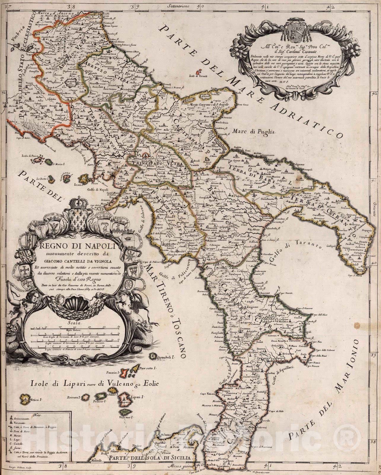 Kingdom of Naples - River Map, 1689 - Historical Map Reproduction
