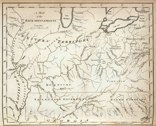 Historic Map : Map of the Back Settlements, 1794 - Vintage Wall Art