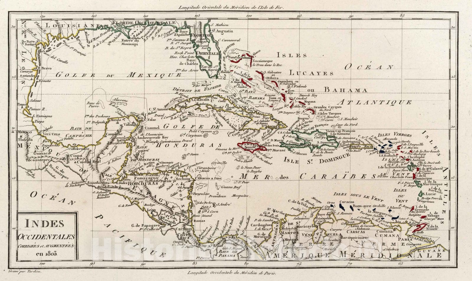 Historic Map : World Atlas Map, XXXIII. Indies Occiendtales. 1803 - Vintage Wall Art