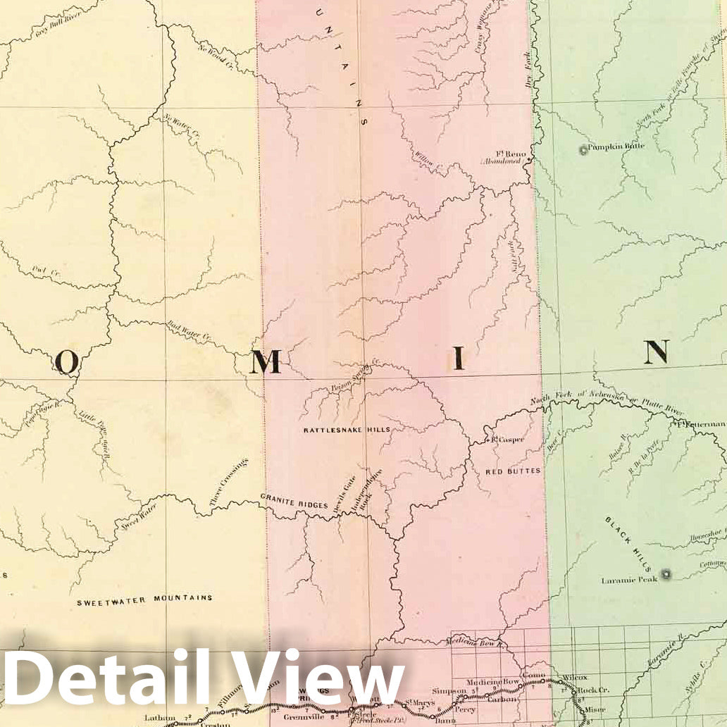 Wyoming - Railroad Map, 1874 - Asher & Adams Atlas Reproduction