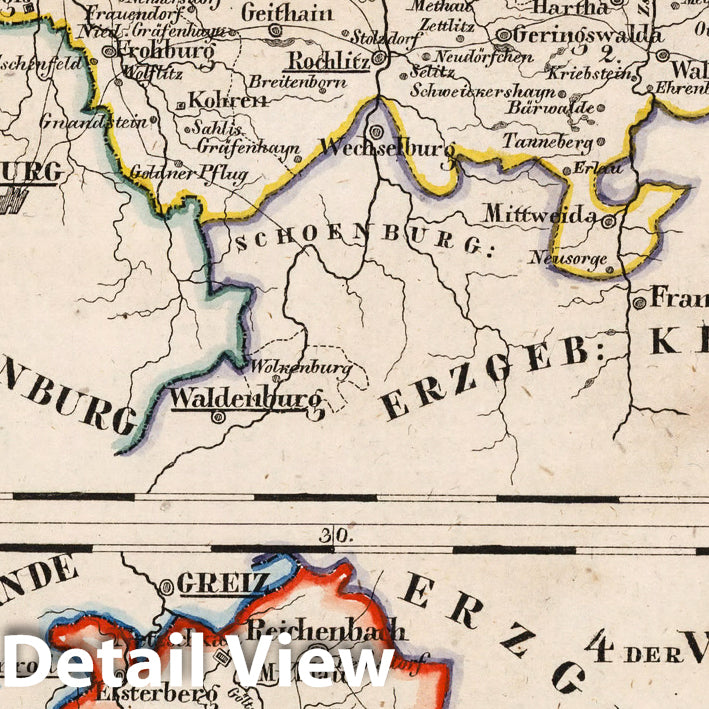 Schsen. Der Leipziger Kreis & Der Voigtlaendische Kreis - 1825 Historical Map Print