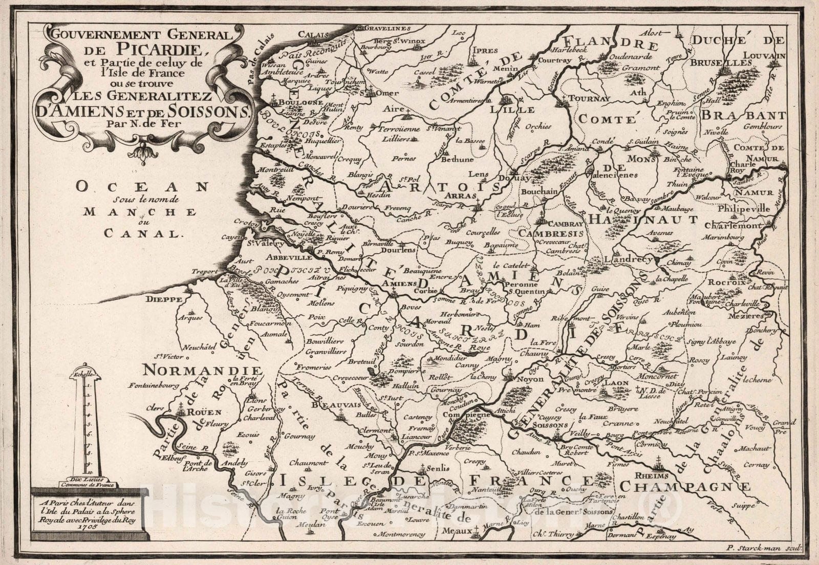 Historic Map : World Atlas Map, Gouvernement General de Picardie, France. 1705 - Vintage Wall Art