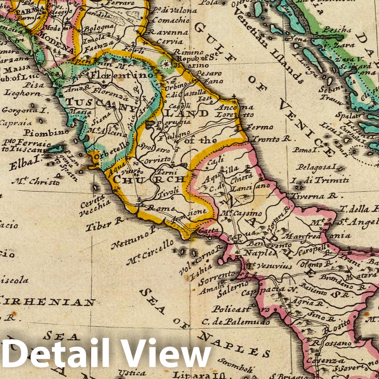 Italy - River Map, 1736 - Herman Moll Historical Map Print