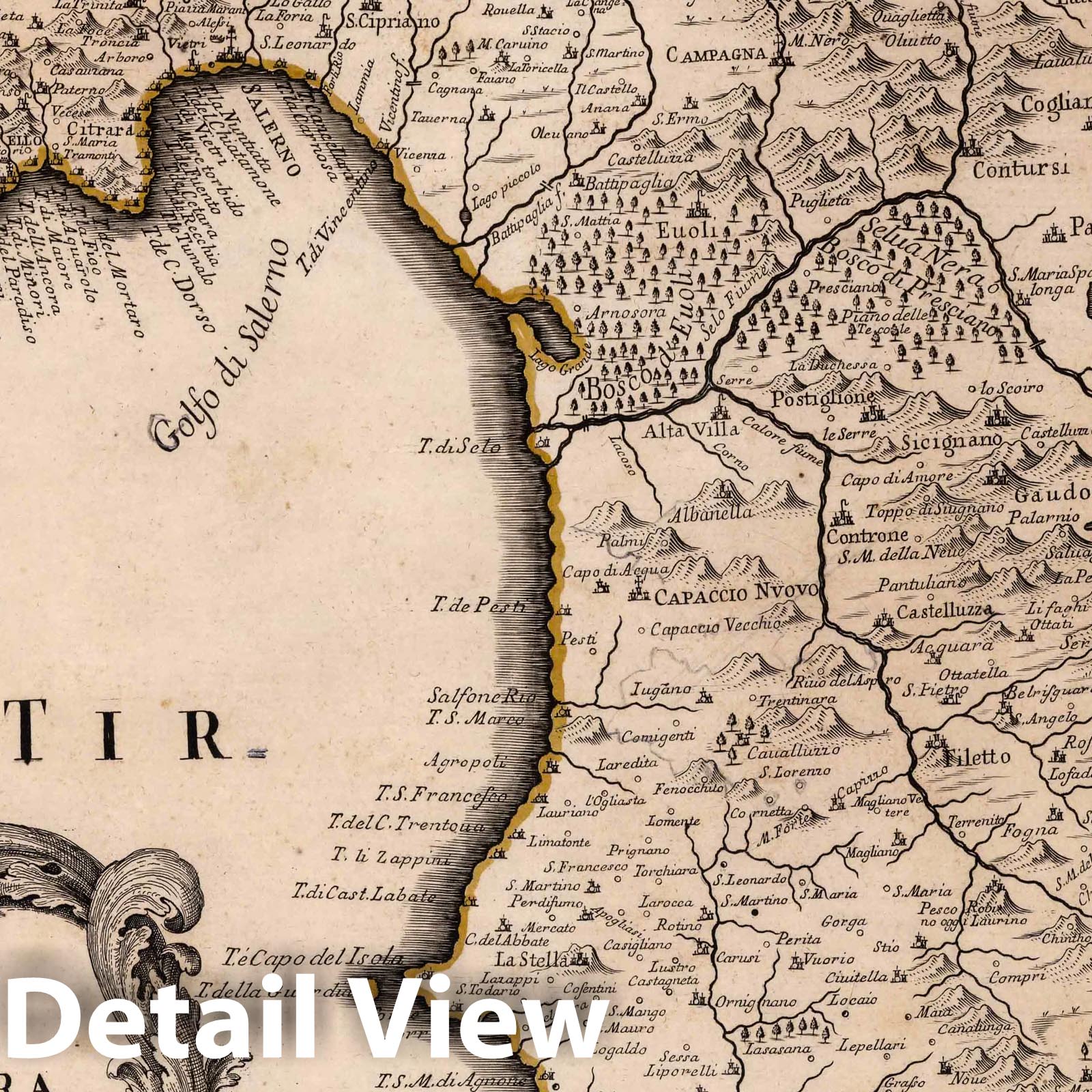 Campania, Italy - River Map, 1714 - Historical Map Reproduction