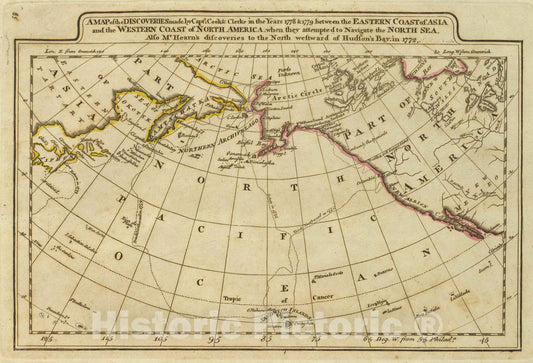 Historic Map : Map of the Discoveries made by Captn Cook & Clerke, 1814 - Vintage Wall Art