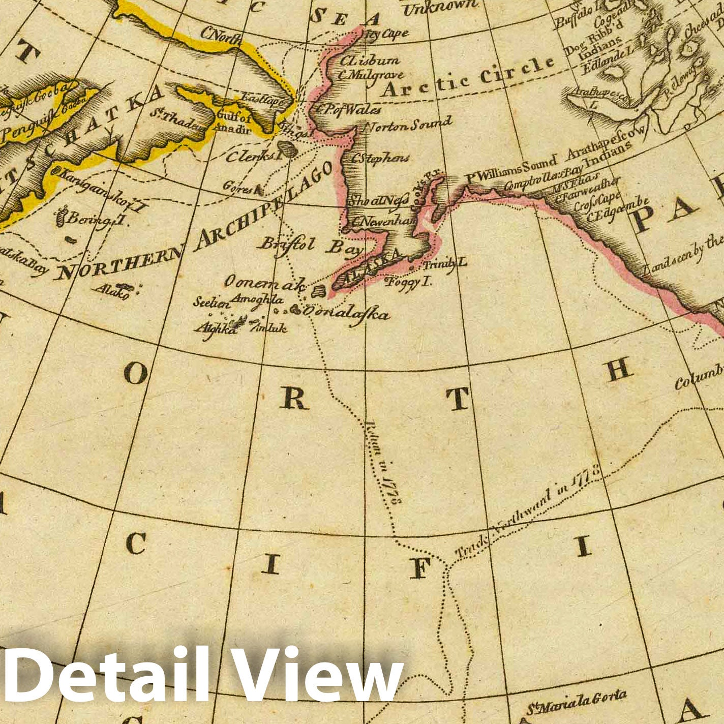 North America and Asia: Cook, Clerke, and Hearn Discoveries, 1814 – Historical Map Print