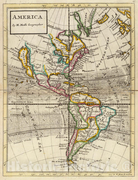 Historic Map : World Atlas Map, America. 1736 - Vintage Wall Art