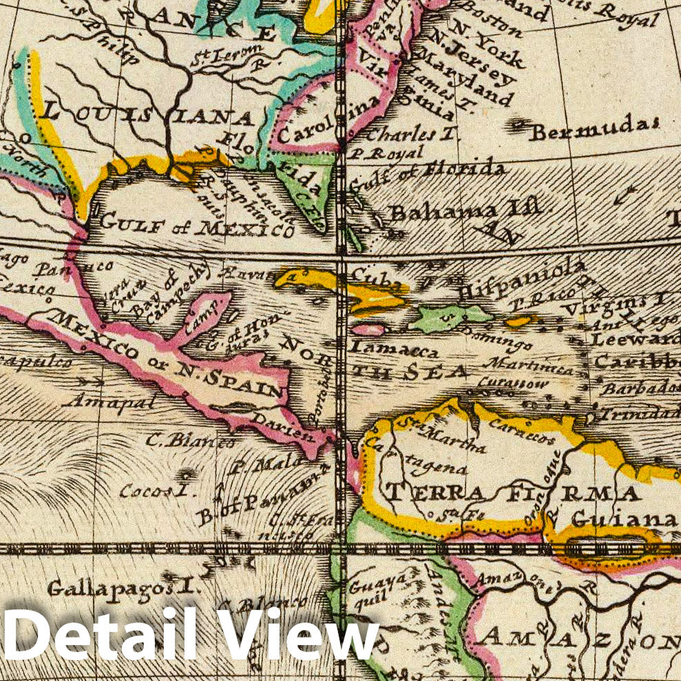 America - River Map, 1736 by Herman Moll - Historical Map Print
