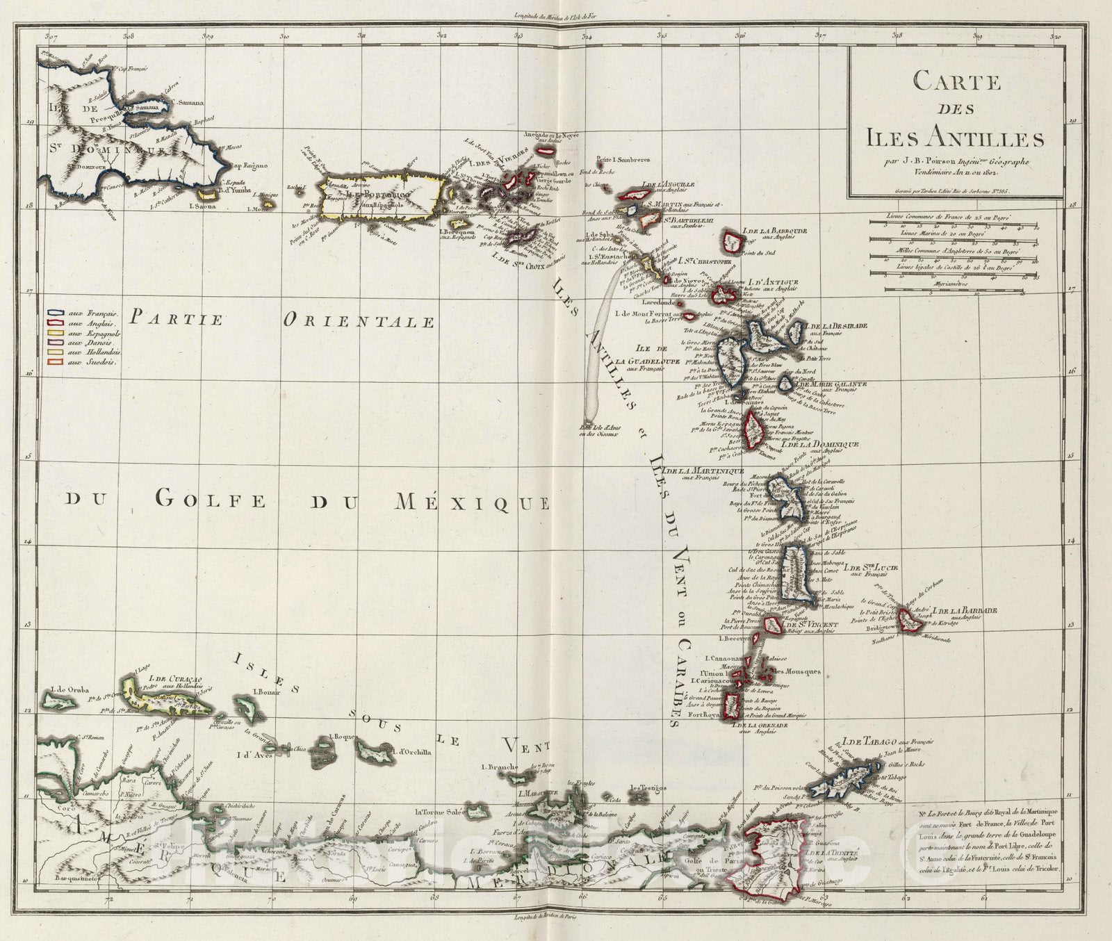 Historic Map : AntillesXXXV. Carte des Isles Antillies. 1804 , Vintage Wall Art
