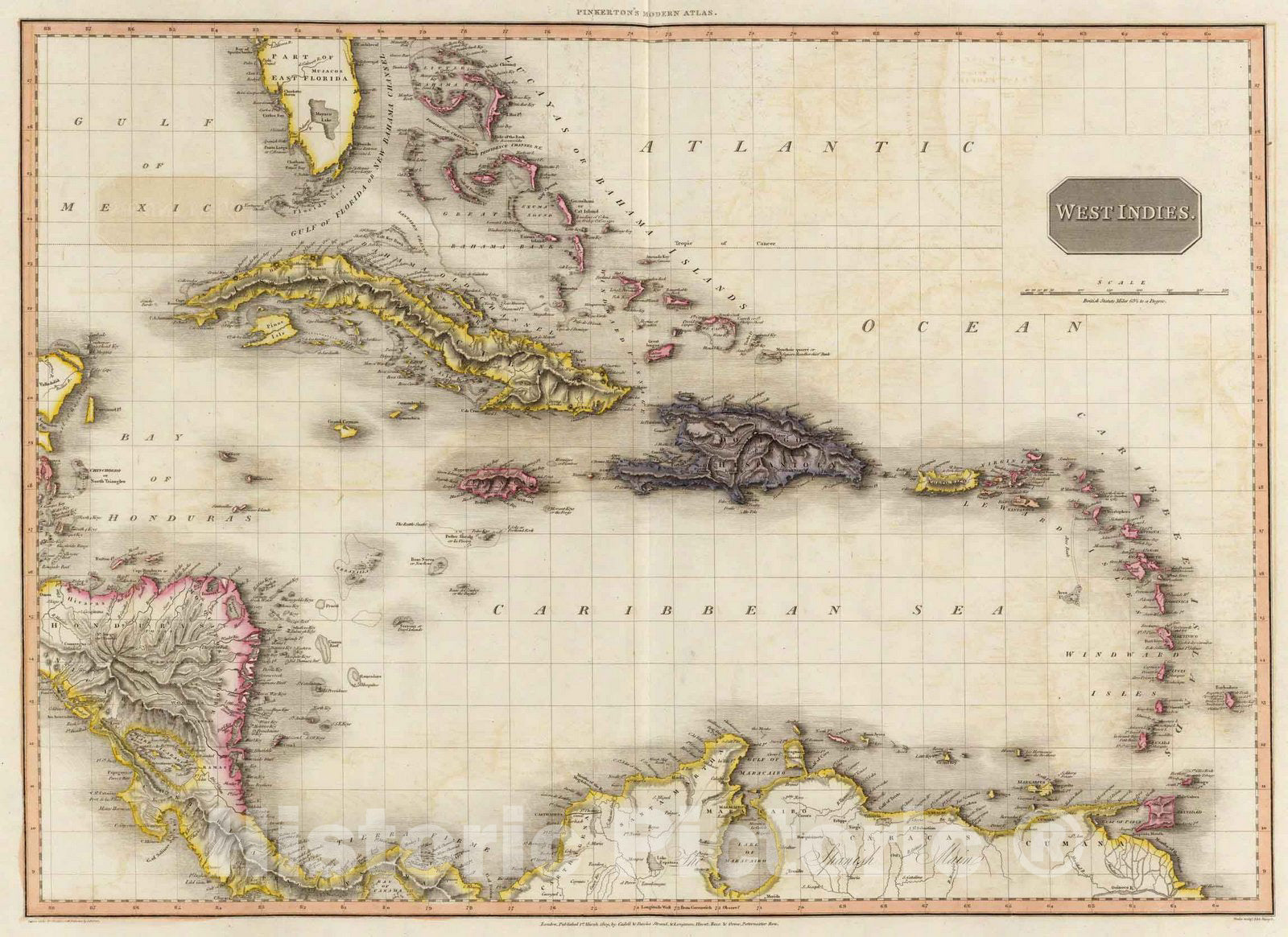 Historic Map : World Atlas Map, West Indies. 1809 - Vintage Wall Art