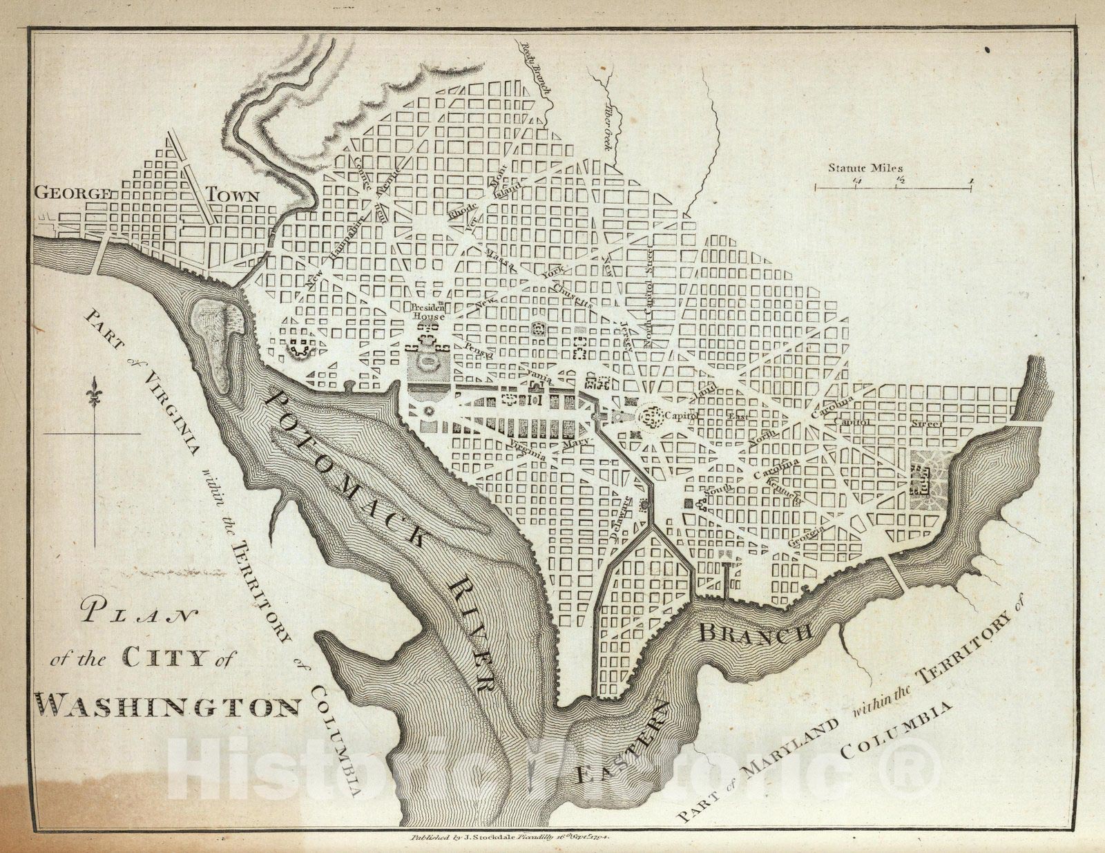 Historic Map : Geography Book, Plan of the City of Washington. 1794 - Vintage Wall Art