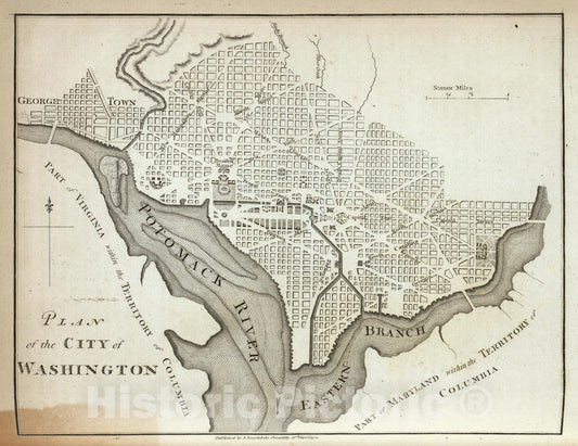 Historic Map : Geography Book, Plan of the City of Washington. 1794 - Vintage Wall Art