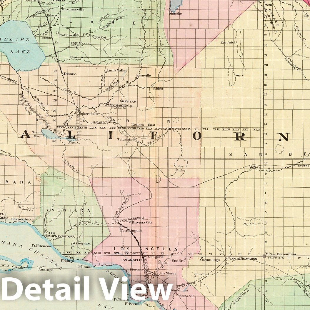 California and Nevada, South - Railroad Map, 1874 - Asher & Adams