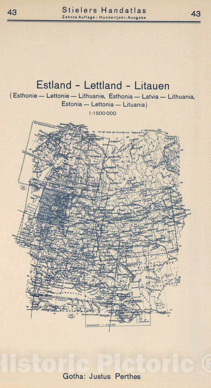 Historic Map : Index Map: 43. Estland - Lettland - Litauen. Estonia - Latvia - Lithuania, 1925 - Vintage Wall Art