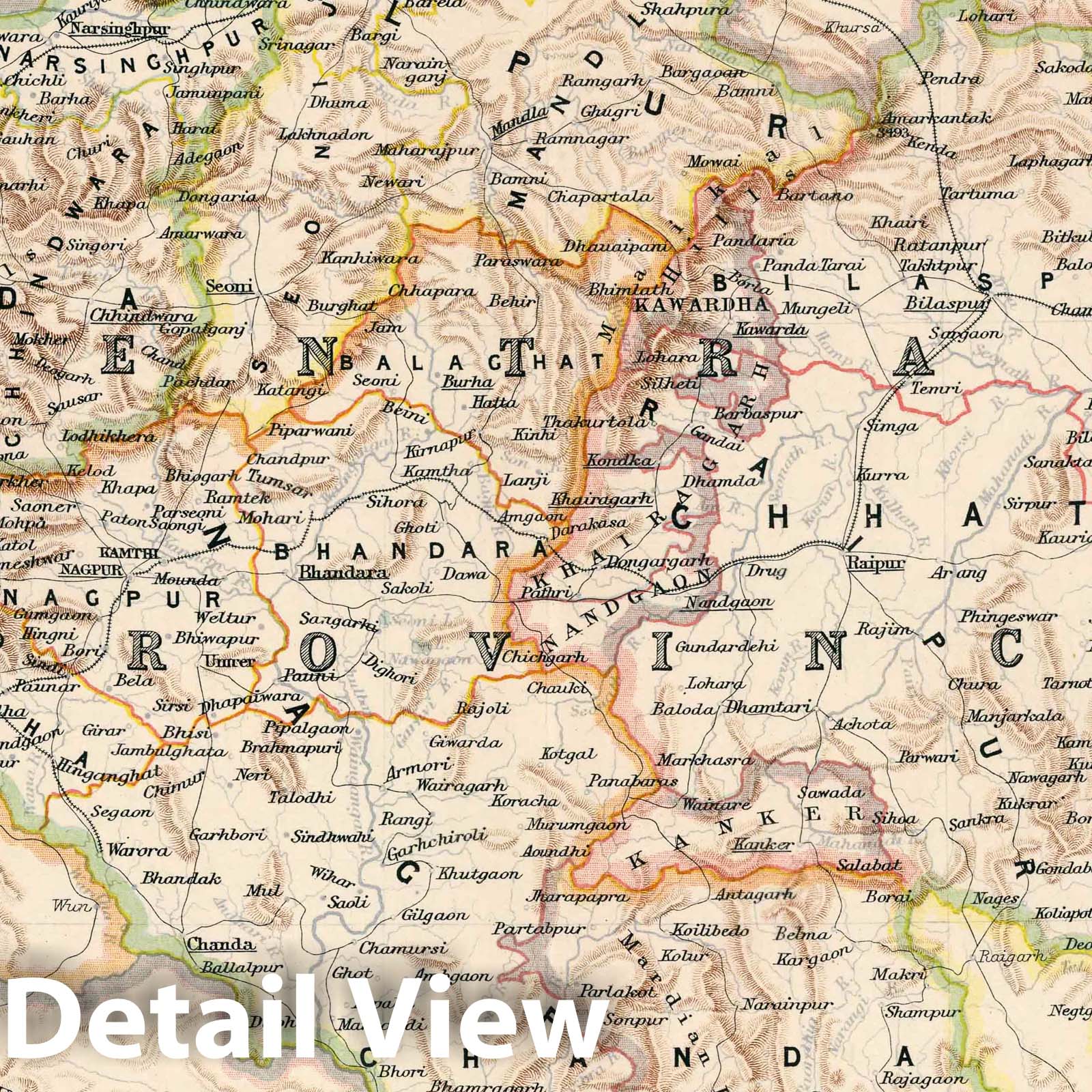 Central Provinces, India - Railroad Map, 1894 - Historical Map Print