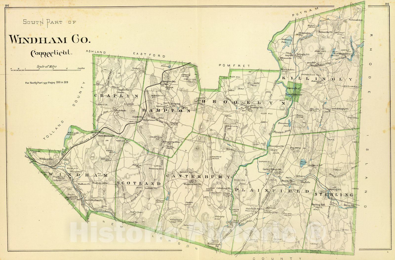 Historic Map : State Atlas Map, Windham Co. S. 1893 - Vintage Wall Art