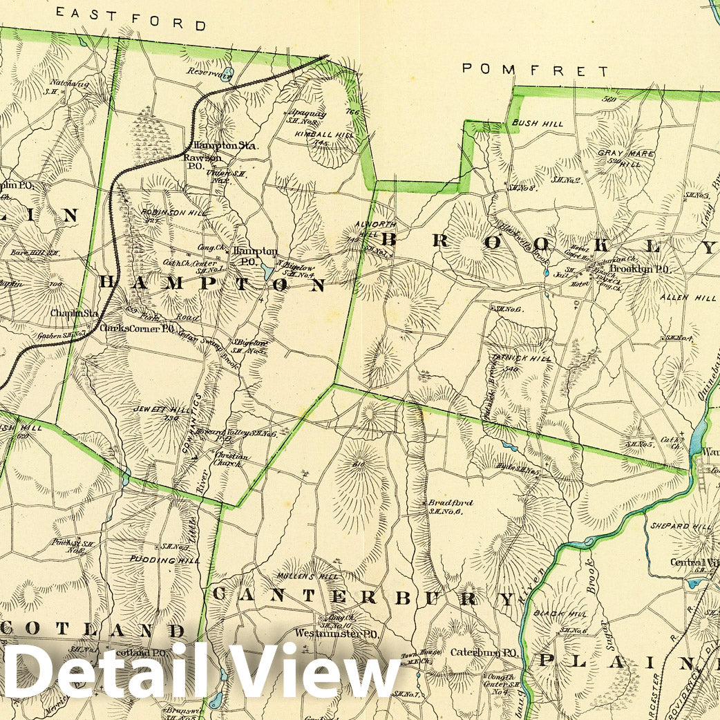 Windham County, Connecticut - South Part, 1893 - Historical Map Print