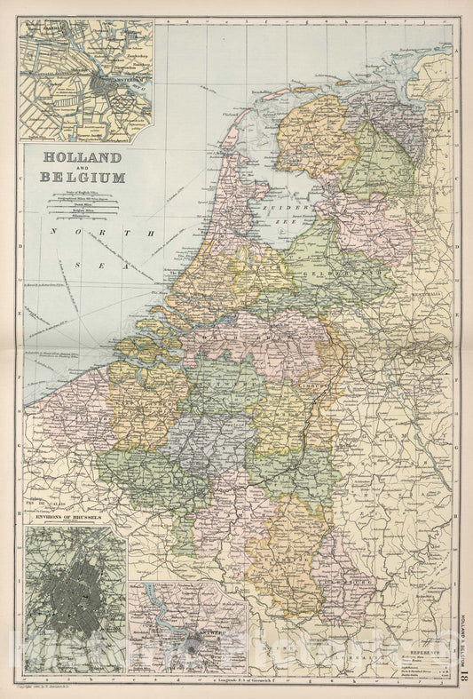 Historic Map : World Atlas Map, Holland and Belgium 18 1891 - Vintage Wall Art