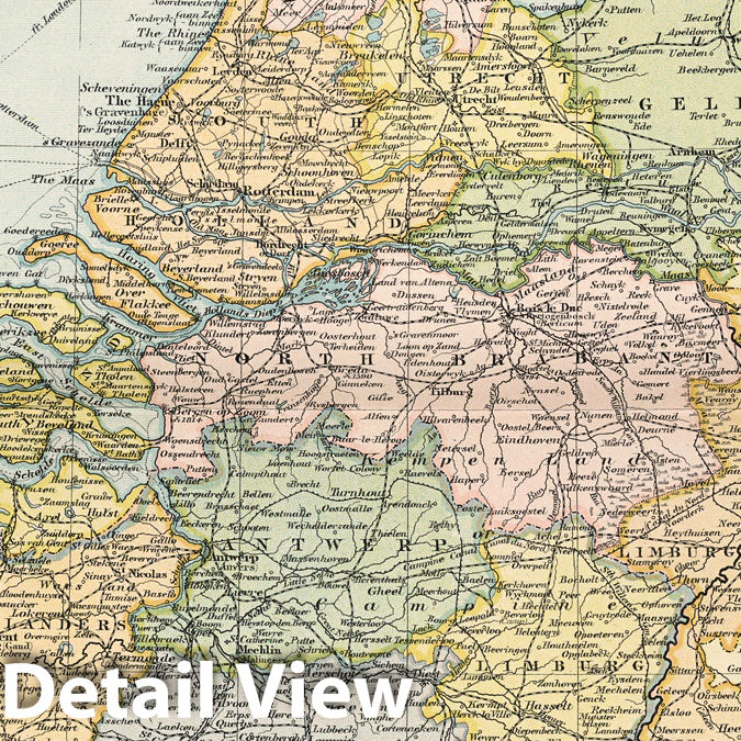 Netherlands and Belgium Railroad Map with Amsterdam, Brussels, Antwerp Insets - 1891