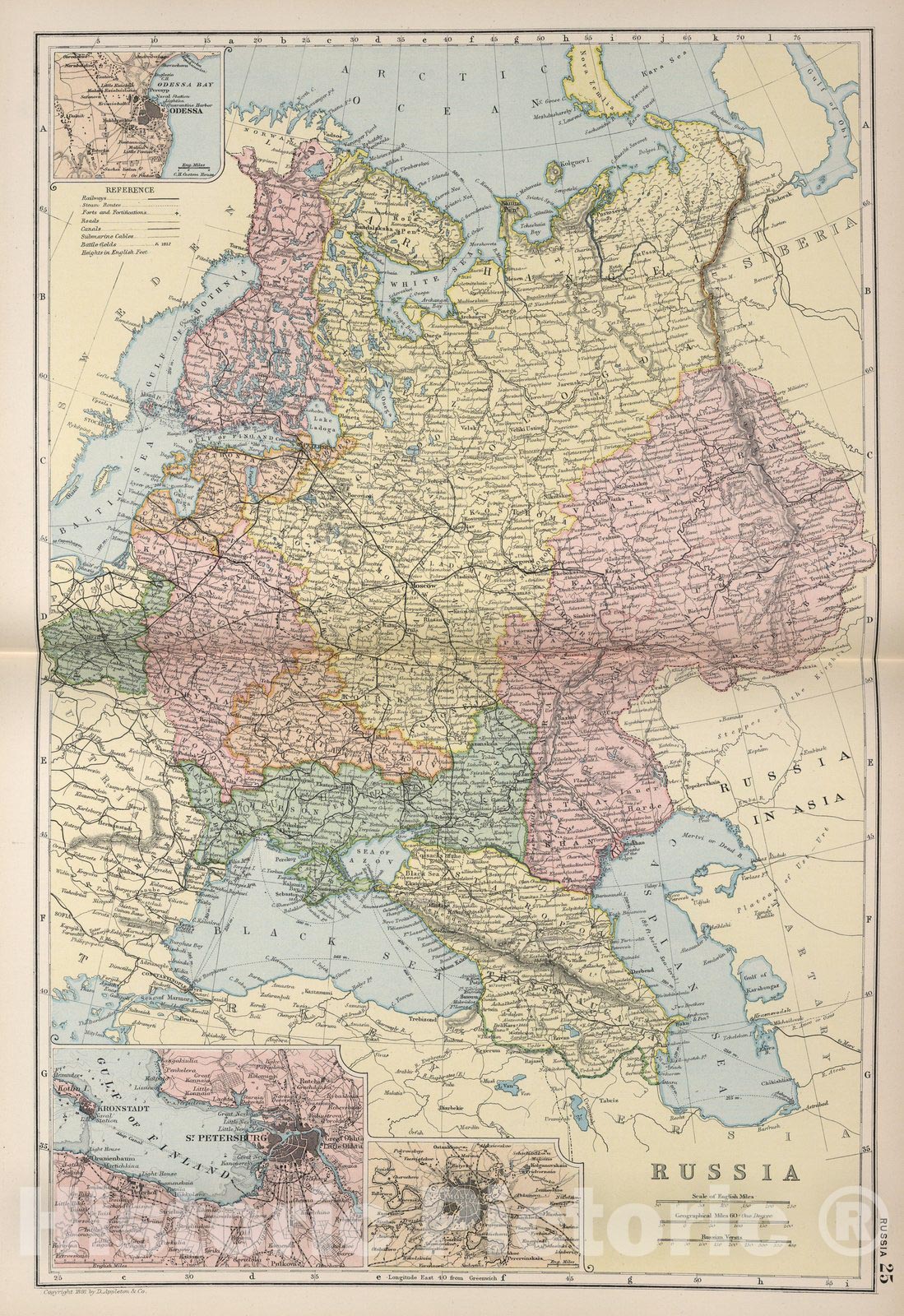 Historic Map : World Atlas Map, Russia 25 1891 - Vintage Wall Art