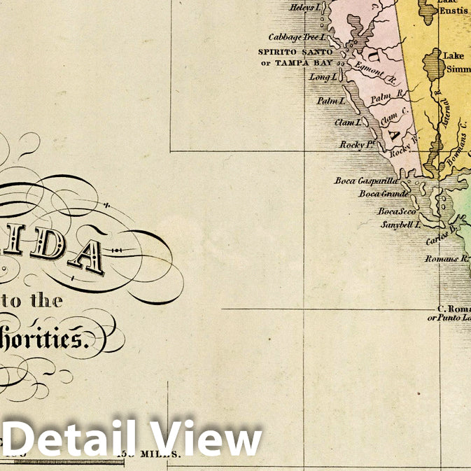 Florida - Comparative Elevation Map, 1827 - Historical Map Print
