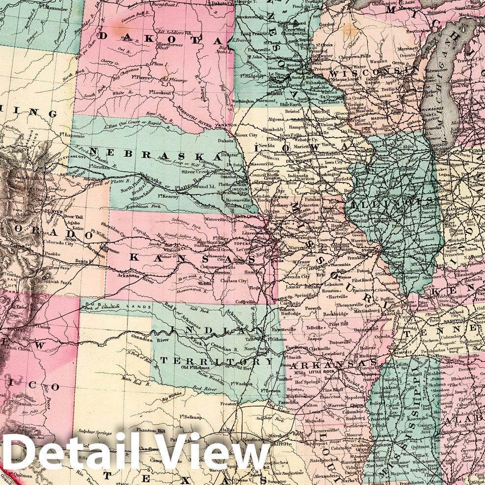 United States - Railroad Map, 1873 - Gray's Atlas Historical Map Print