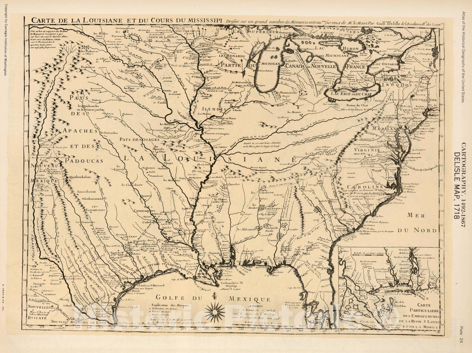 Historic Map : Plate 24. Facsimile Cartography 1492-1867. Delisle Map, 1718, 1718 - Vintage Wall Art