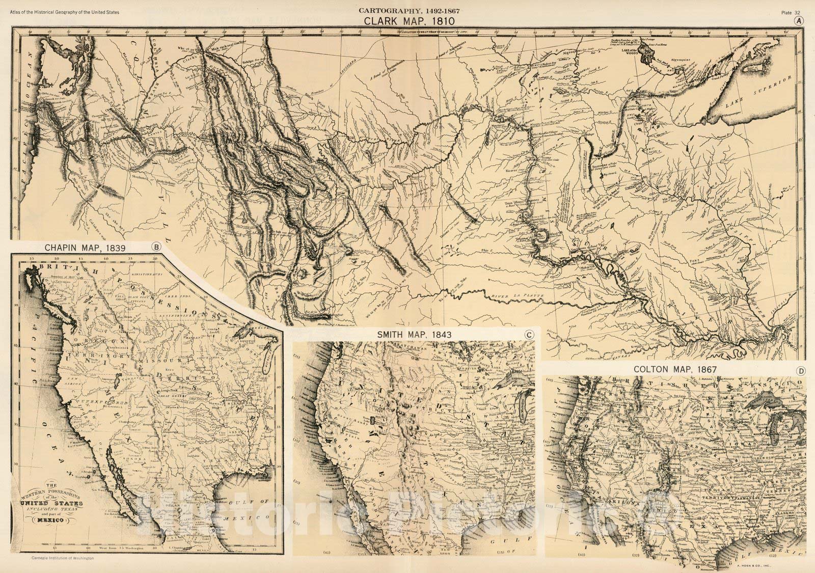 Historic Map : Plate 32. Facsimile Cartography 1492-1867. Clark Map, 1810. Chapin Map, 1839, etc, 1867 - Vintage Wall Art