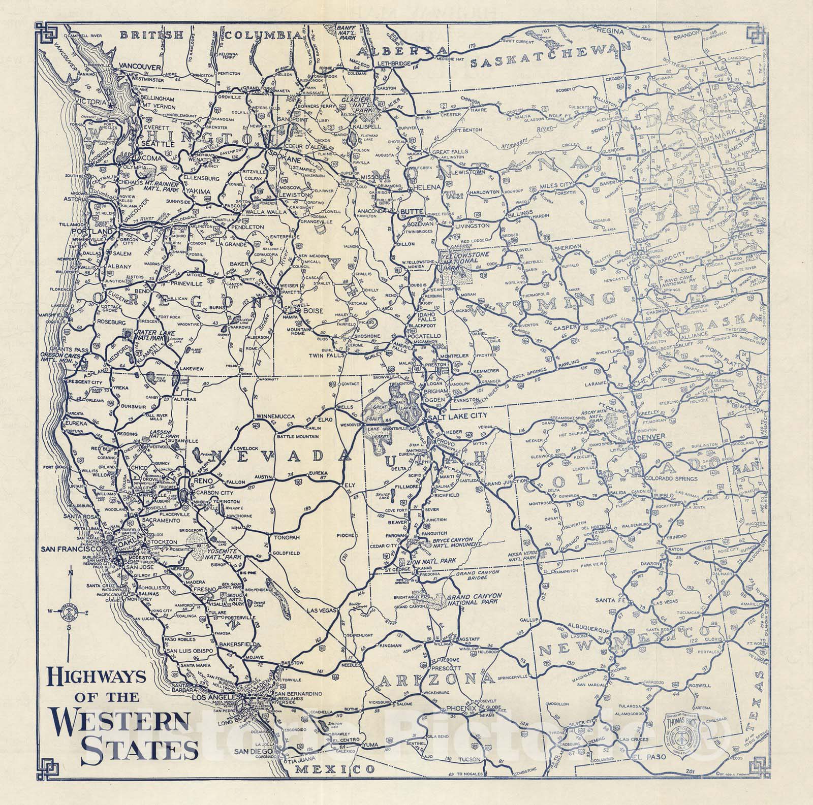 Historic Map : State Atlas Map, Highways of the Western States. 1938 - Vintage Wall Art