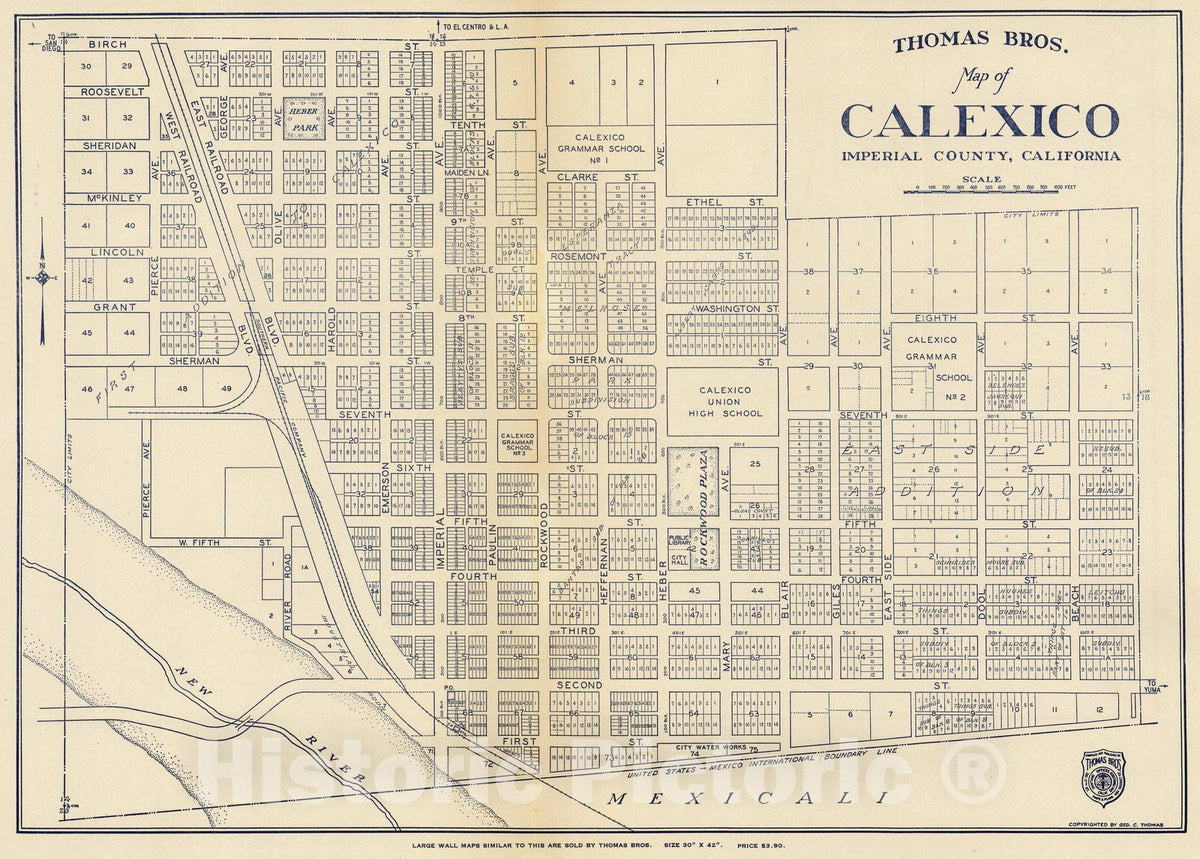 Calexico, California - Roads Map, 1938 - Historical Map Print