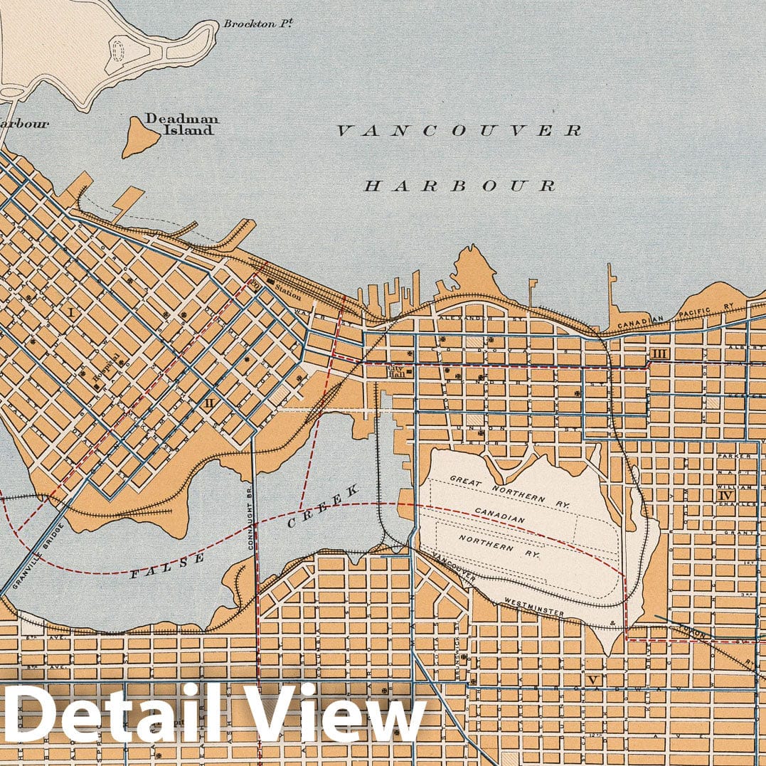 Vancouver, British Columbia - Railroad Map, 1915 - Historical Map Print