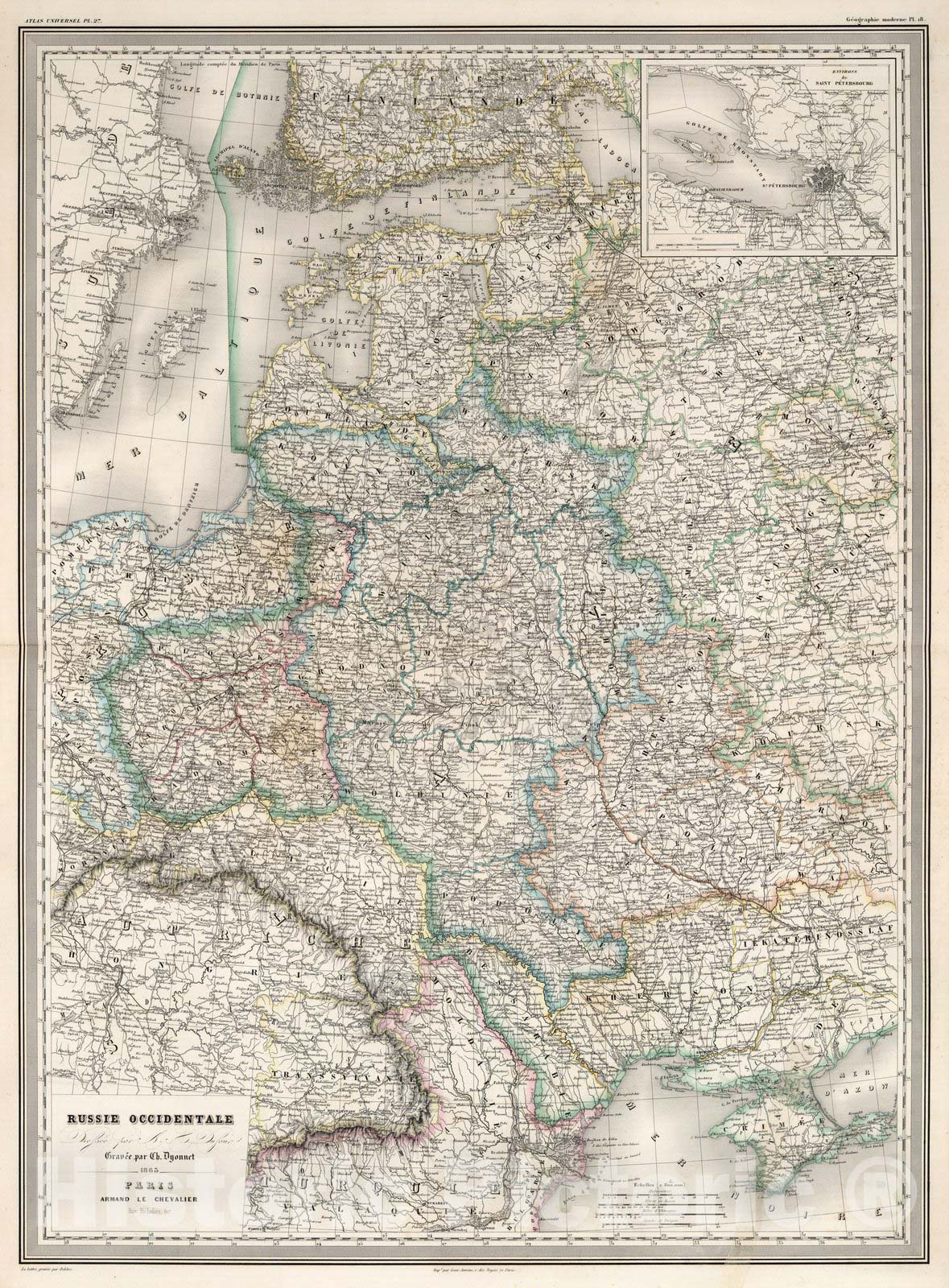 Historic Map : Russia, Baltic RegionRussie Occidentale. Pl. 27 1863 , Vintage Wall Art