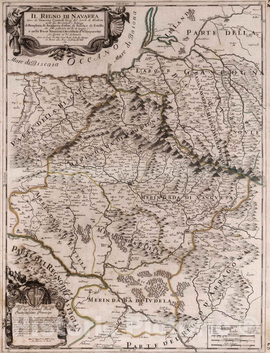 Historic Map : Spain, , EuropeIl Regno di Navarra 1690 , Vintage Wall Art