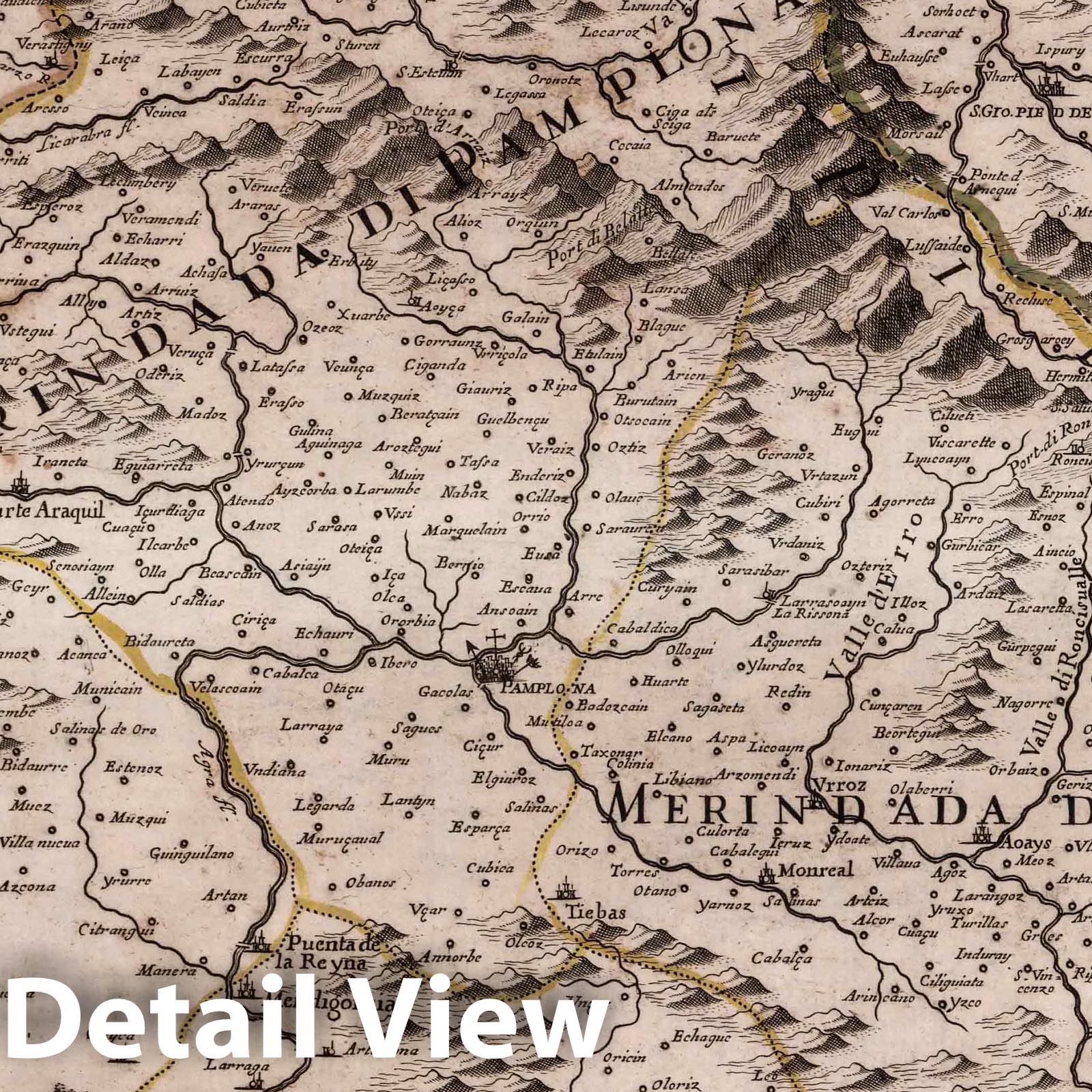 Kingdom of Navarra (Spain and France) - River Map, 1690 - Historical Map Print