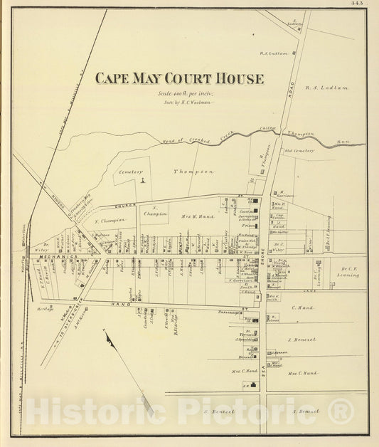 Historic Map : State Atlas Map, Cape May Court House. 1878 - Vintage Wall Art