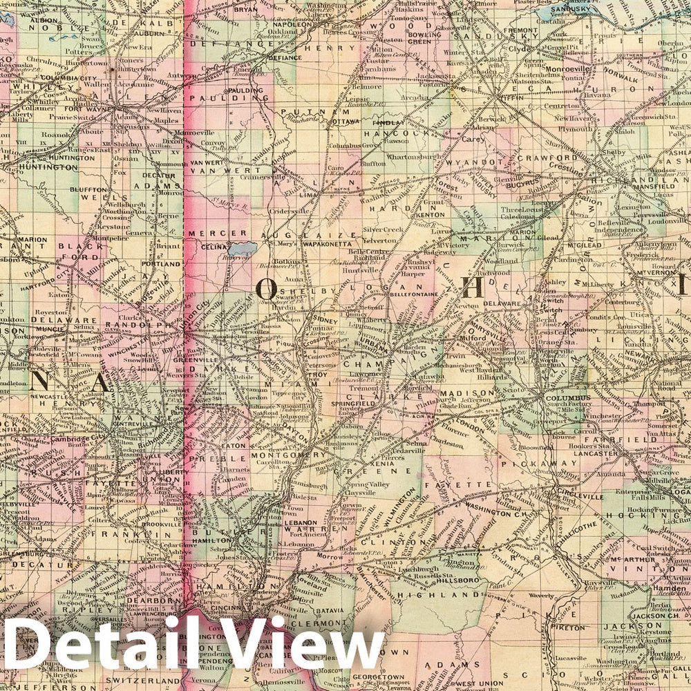 Historic Map : Ohio, Indiana. 1874 - Vintage Wall Art