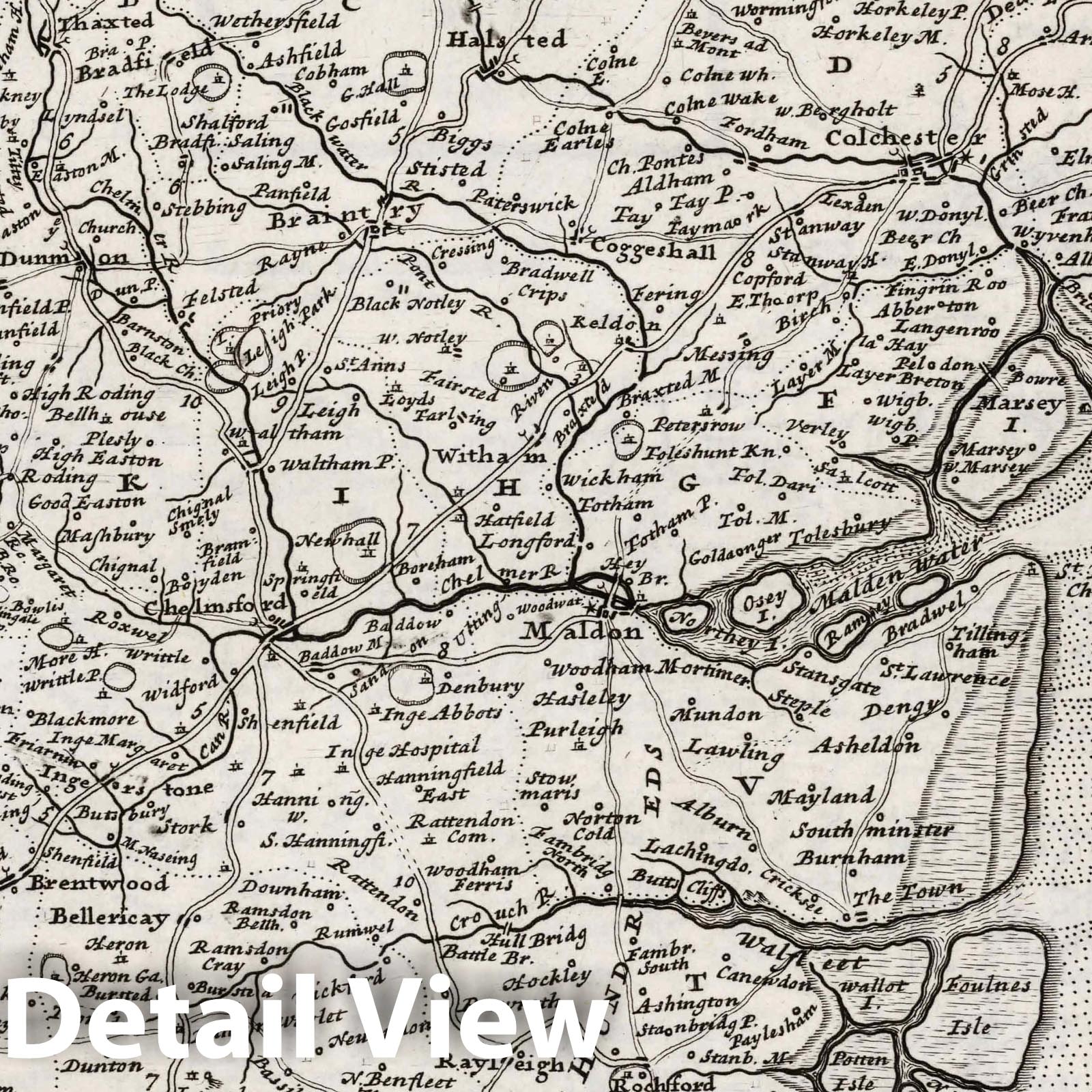 Essex - Road Map, 1724 by Herman Moll - Historical Map Print