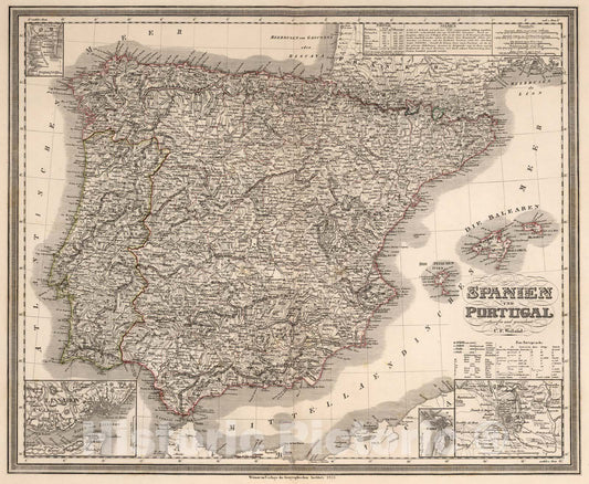 Spain and Portugal with insets Lisbon, Madrid, Cadiz, Gibraltar - Railroad Map, 1857