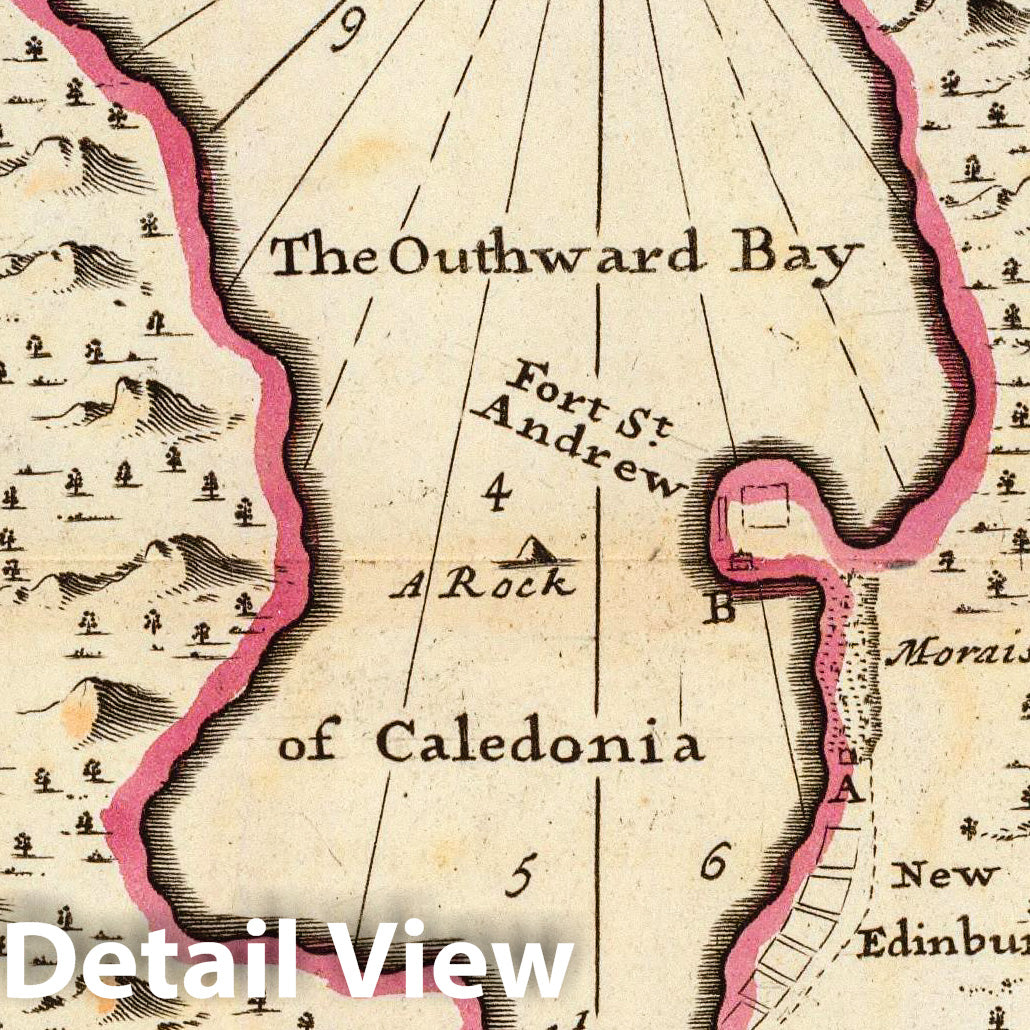 New Caledonia, Panama - Nautical Chart, 1736 - Herman Moll Historical Map Print