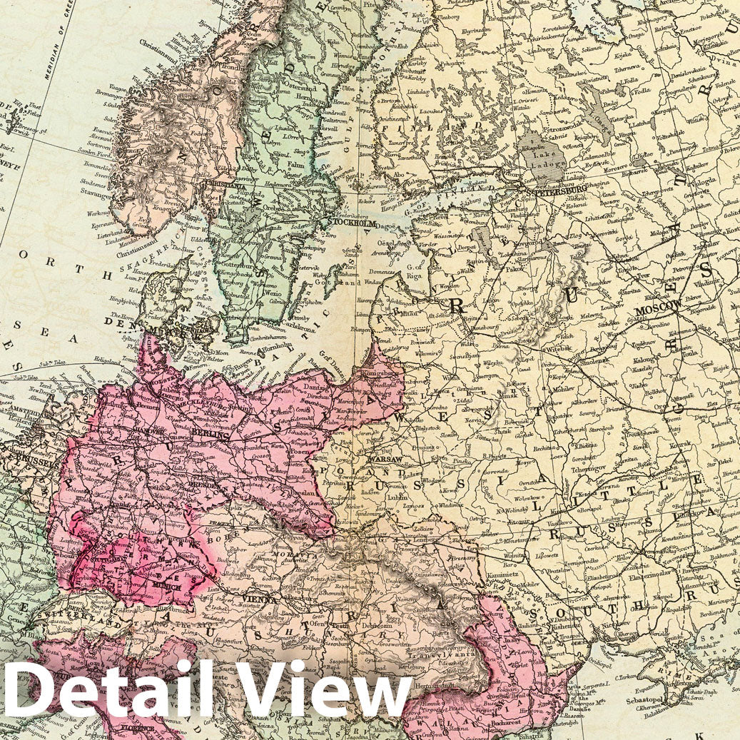 Europe - Railroad Map, 1874 - Historical Map Print